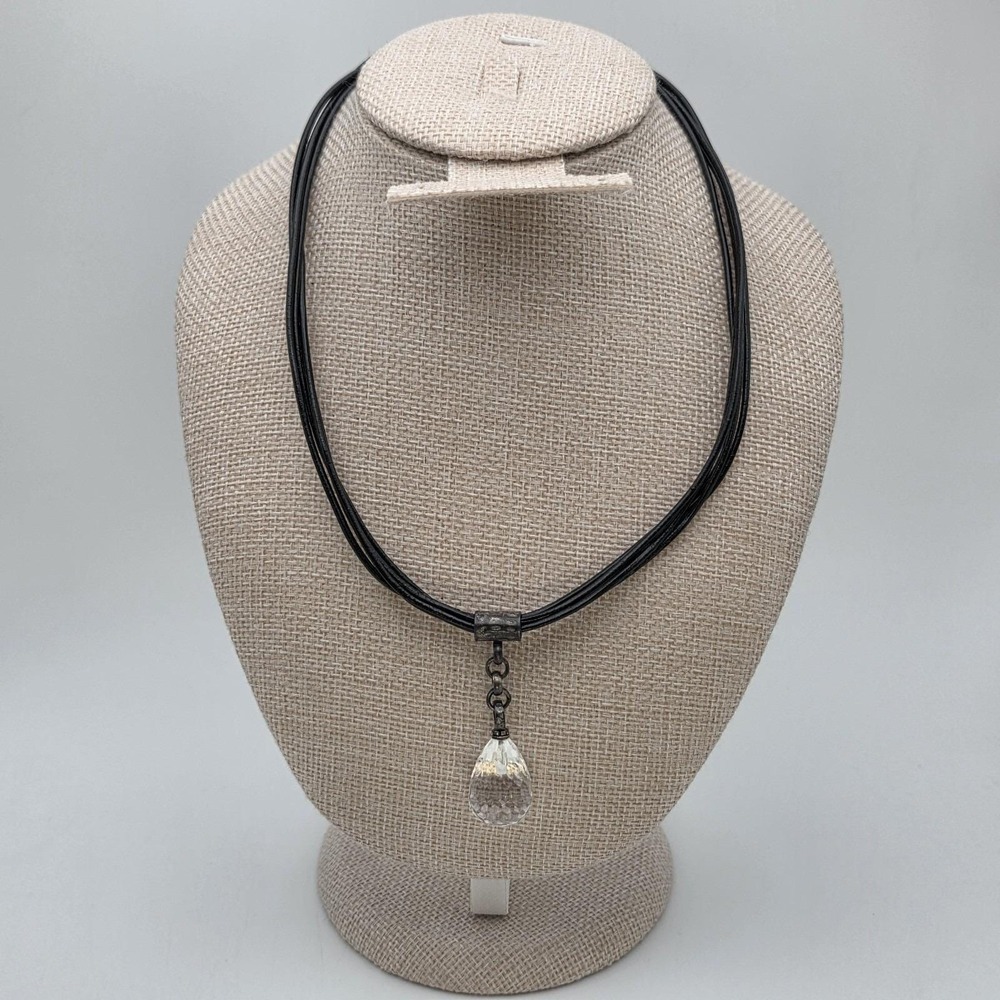 Vintage SILPADA Necklace Crystal Quartz 925 Sterling Silver Leather Multi Strand